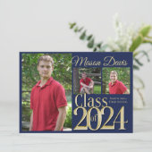Blauw en Gouden Klasse van 2020 Foto Afstuderen Kaart (Staand voorkant)