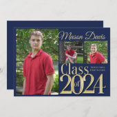Blauw en Gouden Klasse van 2020 Foto Afstuderen Kaart (Voorkant / Achterkant)