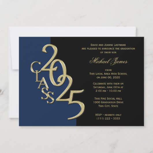 Blauw en Gouden Klasse van 2025 Afstudeerder met K Kaart (Voorkant)