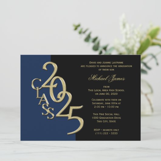 Blauw en Gouden Klasse van 2025 Afstudeerder met K Kaart (Staand voorkant)