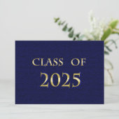 Blauw en Gouden Klasse van 2025 Graduation Party K Kaart (Staand voorkant)