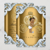 Blauw en gouden koets Etnische prins baby shower Kaart (Voorkant / Achterkant)