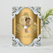 Blauw en gouden koets Etnische prins baby shower Kaart (Staand voorkant)
