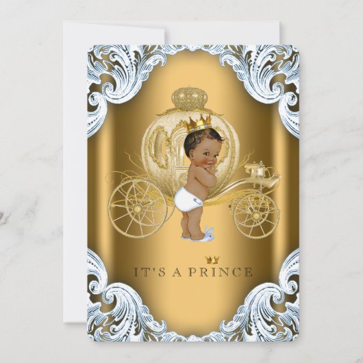 Blauw en gouden koets Etnische prins baby shower Kaart (Voorkant)