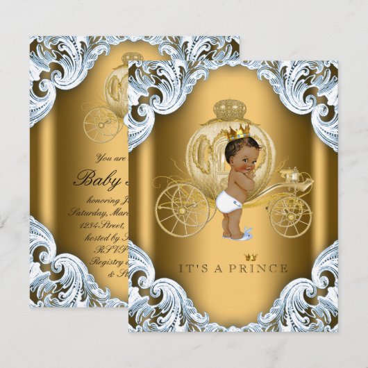 Blauw en gouden koets Etnische prins baby shower Kaart (Voorkant / Achterkant)