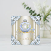 Blauw en gouden koets Prins Baby Shower Kaart (Staand voorkant)