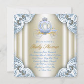 Blauw en gouden koets Prins Baby Shower Kaart (Achterkant)