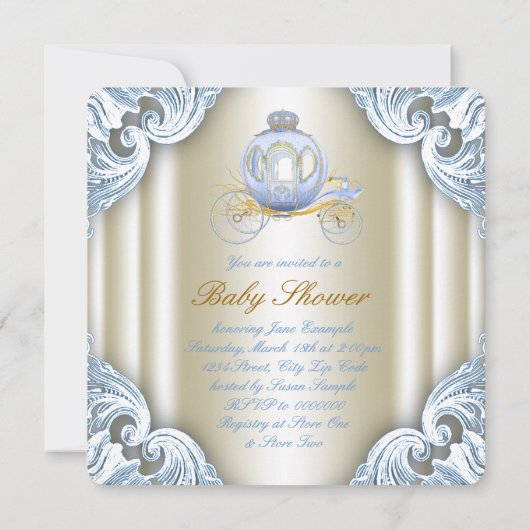 Blauw en gouden koets Prins Baby Shower Kaart (Achterkant)