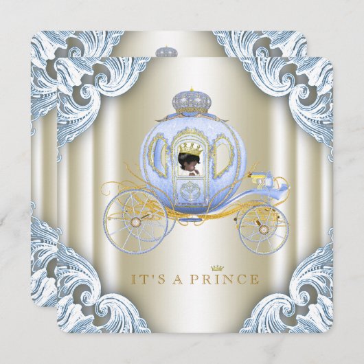Blauw en gouden koets Prins Etnische babyshower Kaart (Voorkant / Achterkant)