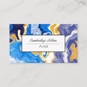 Blauw en gouden kronkels Abstracte vloeiende kunst Visitekaartje