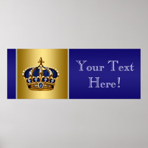 Blauw en gouden kroonprins baby shower banner poster