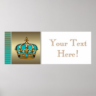 Blauw en gouden kroonprins baby shower banner poster