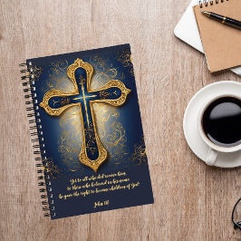 Blauw en Gouden Kruis Breng Tijd met God Journal Notitieboek