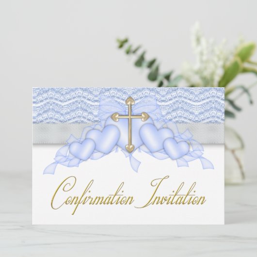 Blauw en Gouden Kruis Jongens Bevestiging Kaart (Staand voorkant)