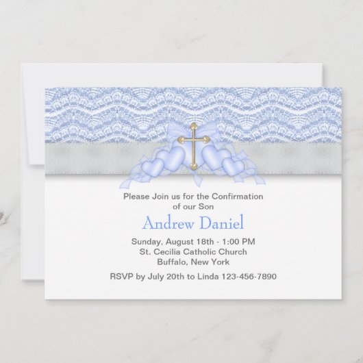 Blauw en Gouden Kruis Jongens Bevestiging Kaart (Achterkant)