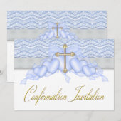 Blauw en Gouden Kruis Jongens Bevestiging Kaart (Voorkant / Achterkant)