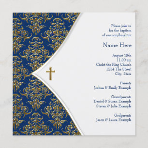 Blauw en gouden kruisdoop kaart
