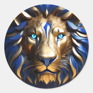 Blauw En Gouden Leeuwenkop, Ronde Sticker