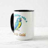 Blauw en Gouden Macaw Papegaai Koffieliefhebber Gi Mok (Voorkant links)