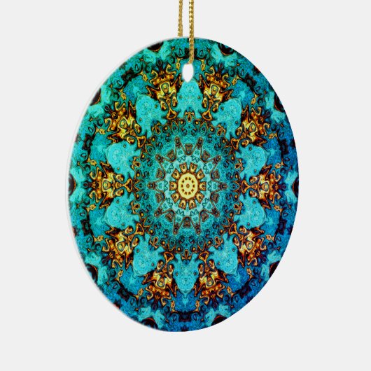 Blauw en gouden mandala-achtig patroon keramisch ornament (Rechts)