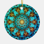 Blauw en gouden mandala-achtig patroon keramisch ornament (Voorkant)