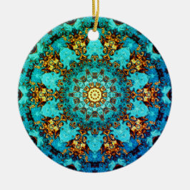 Blauw en gouden mandala-achtig patroon keramisch ornament
