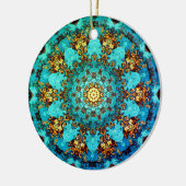 Blauw en gouden mandala-achtig patroon keramisch ornament (Links)