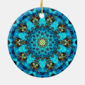 Blauw en gouden mandala-achtig patroon keramisch ornament (Achterkant)