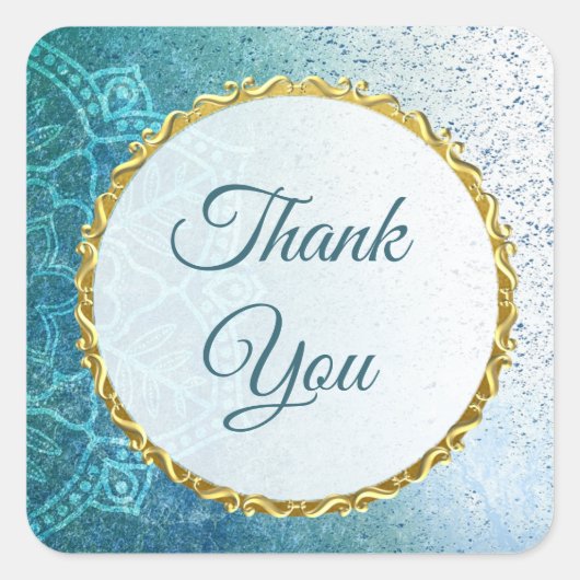 Blauw en gouden mandala Dank u Stickers (Voorkant)