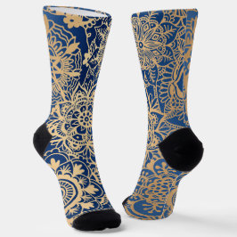 Blauw en gouden mandala patroon sokken