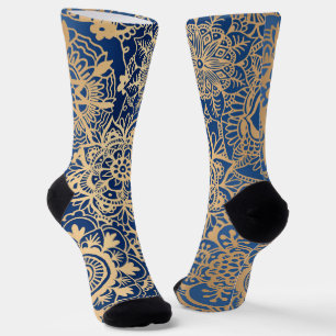 Blauw en gouden mandala patroon sokken