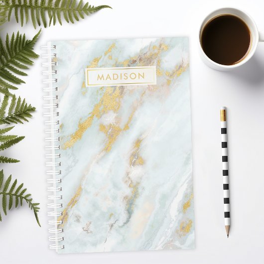 Blauw en Gouden Marmer Gepersonaliseerde Naam Doua Planner
