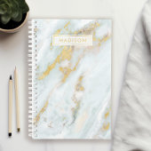 Blauw en Gouden Marmer Gepersonaliseerde Naam Doua Planner