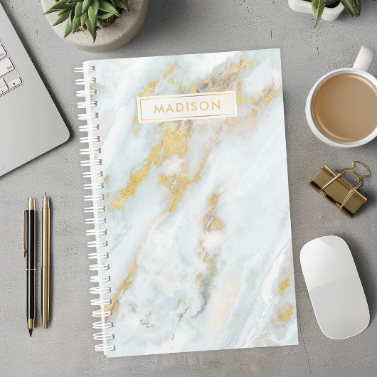 Blauw en Gouden Marmer Gepersonaliseerde Naam Doua Planner