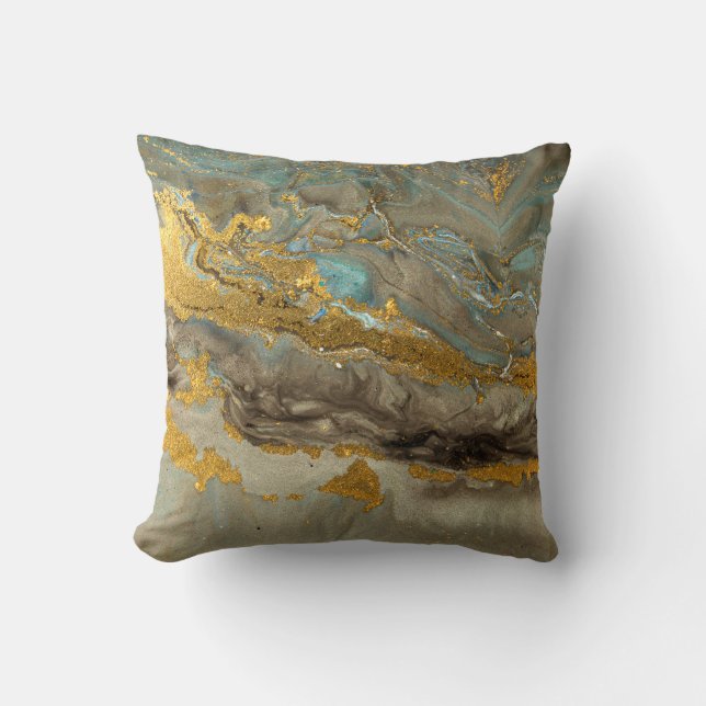 Blauw en gouden marmer kussen (Voorkant)