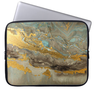 Blauw en gouden marmer laptop sleeve