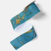 Blauw en gouden marmer satijnen lint (Achterkant)