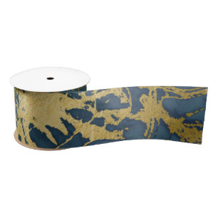 Blauw en gouden marmer  satijnen lint