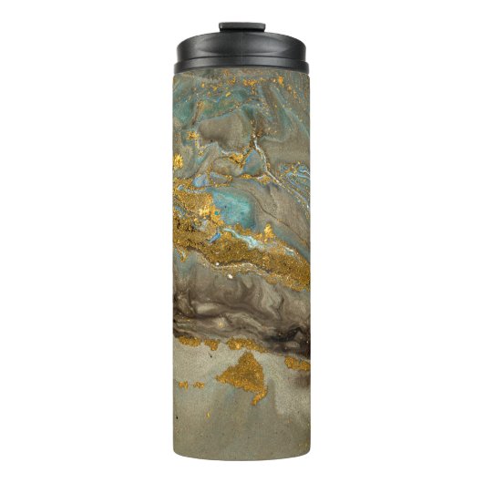 Blauw en gouden marmer thermosbeker (Voorkant)