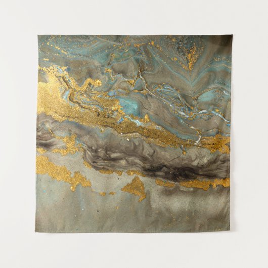 Blauw en gouden marmer wandkleed (Voorkant)