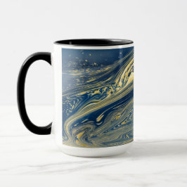 Blauw en gouden metalen mok