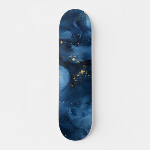Blauw en gouden nachthemel abstract persoonlijk skateboard