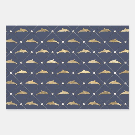 Blauw en gouden Nautisch Patroon Inpakpapier Vel (Voorkant 3)