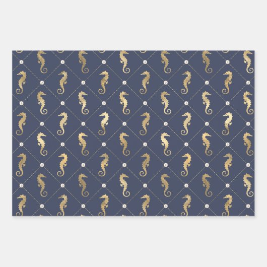 Blauw en gouden Nautisch Patroon Inpakpapier Vel (Voorkant 2)