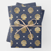 Blauw en gouden Nautisch Patroon Inpakpapier Vel (In situ)