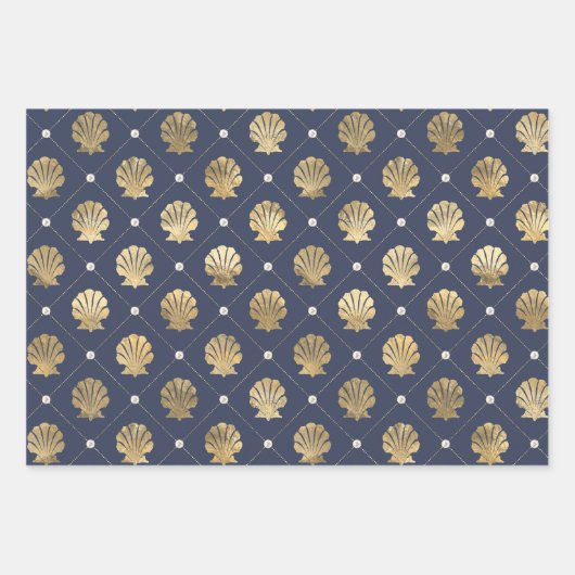 Blauw en gouden Nautisch Patroon Inpakpapier Vel (Voorkant)