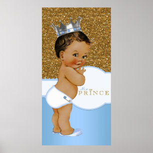 Blauw en gouden Prins Baby Shower Poster