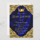 Blauw en gouden prins babyshower kaart (Achterkant)