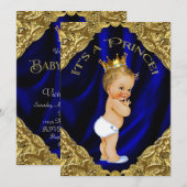 Blauw en gouden prins babyshower kaart (Voorkant / Achterkant)