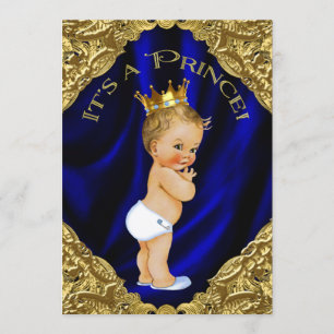 Blauw en gouden prins babyshower kaart